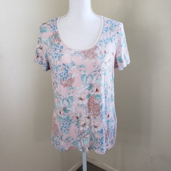 Tommy Hilfiger Tropical Floral Print Short Sleeve T-Shirt Size Medium - Picture 1 of 10